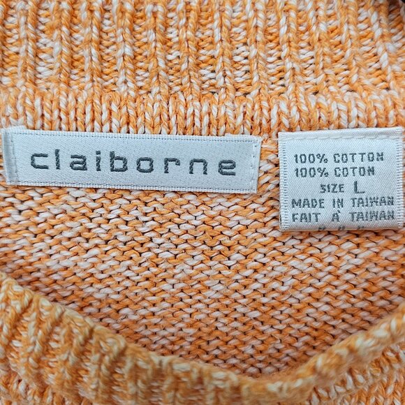 Claiborne Knit Long Sleeve Crew Neck Cotton Orange And White Pull Over Sweater - Picture 2 of 6